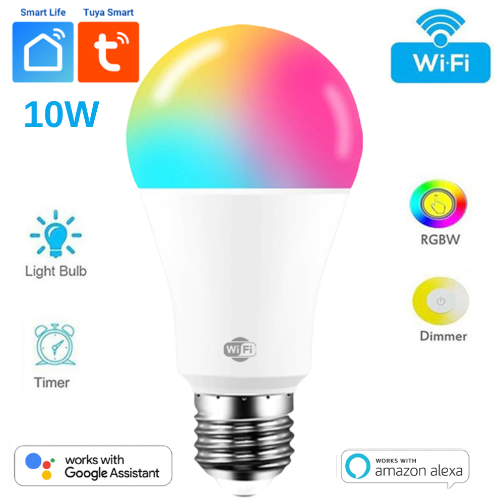 Tuya Smart WiFi 10W RGB Dimmable Light Bulb - Color Changing with App & Voice Control