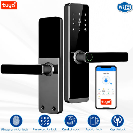 Tuya WiFi Smart Door Lock – Fingerprint, Password, IC Card & App Control