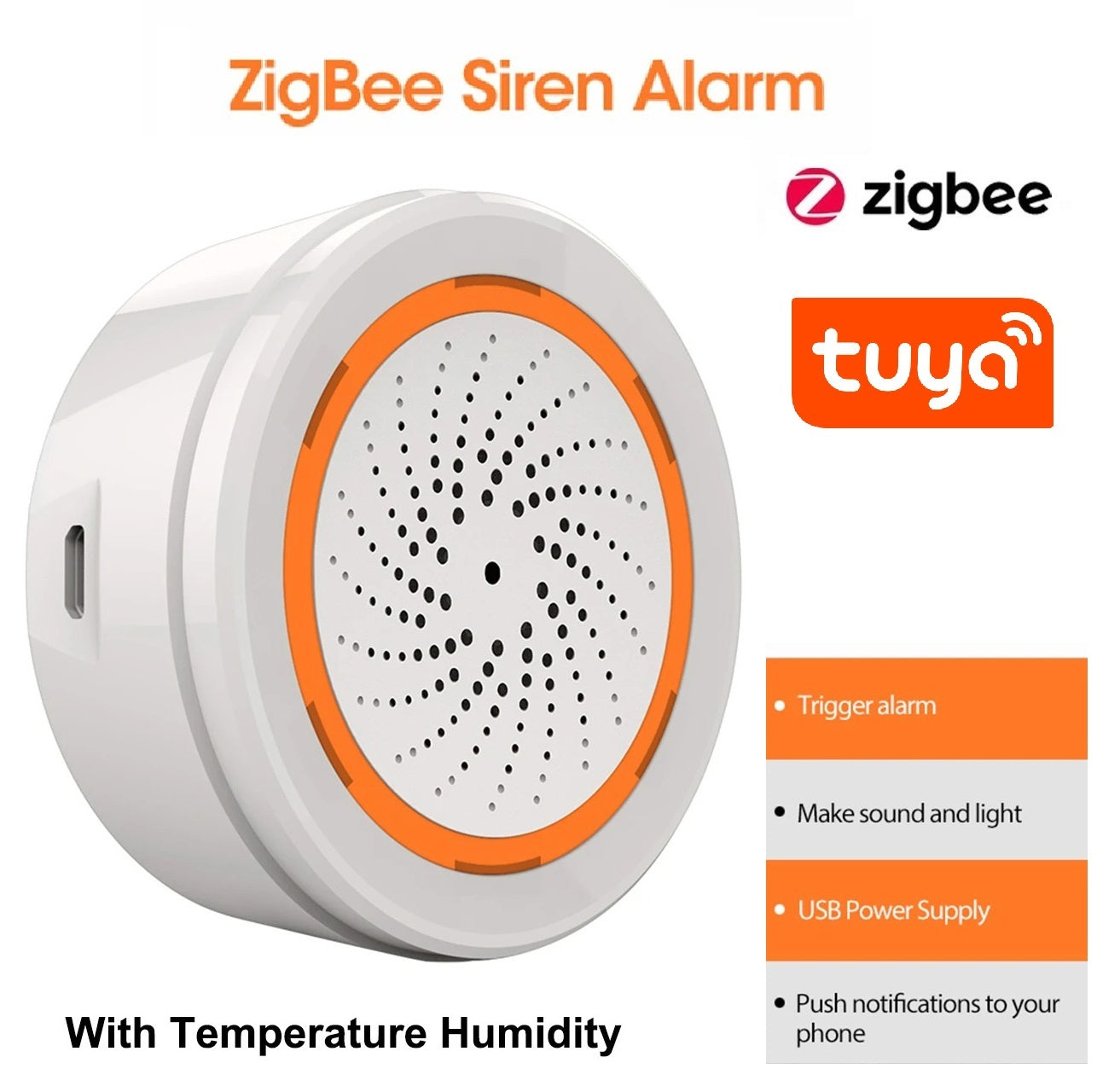 Tuya Smart Siren Alarm Sensor with Temperature & Humidity | WiFi & ZigBee Versions - Zigbee Siren Alarm