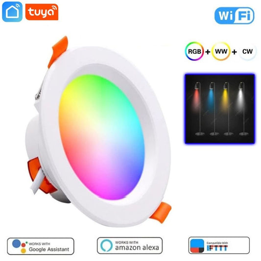 Tuya Smart WiFi Ceiling Light 10W – RGB+CW+WW Dimmable LED Downlight | App & Voice Control Compatible