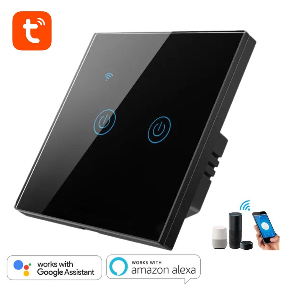 Tuya WiFi 2 Gang Wall Touch Switch - White/ Black